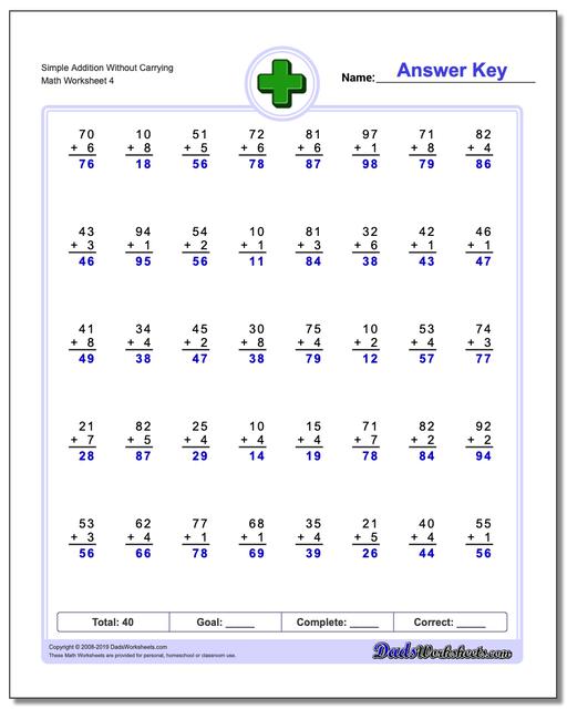 Addition Without Regrouping Worksheets