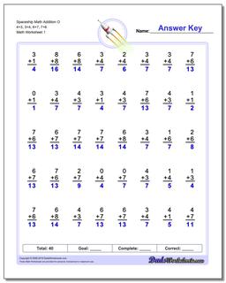 Addition Worksheet Spaceship Math O 4+3, 3+4, 6+7, 7+6
