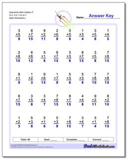 Spaceship Math Addition Worksheet P 5+3, 3+5, 7+8, 8+7 /worksheets/addition.html