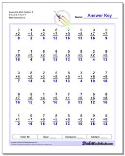 Spaceship Math Addition Worksheet Q 5+8, 8+5, 7+9, 9+7 /worksheets/addition.html