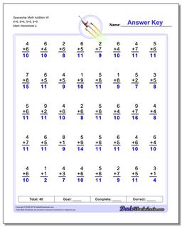 Spaceship Math Addition Worksheet W 4+6, 6+4, 5+6, 6+5 /worksheets/addition.html
