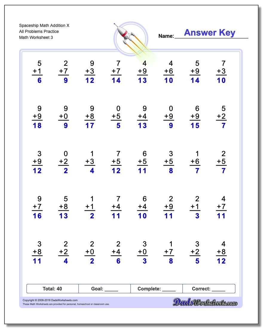 Spaceship Math Addition Worksheet X All Problems Worksheet Practice