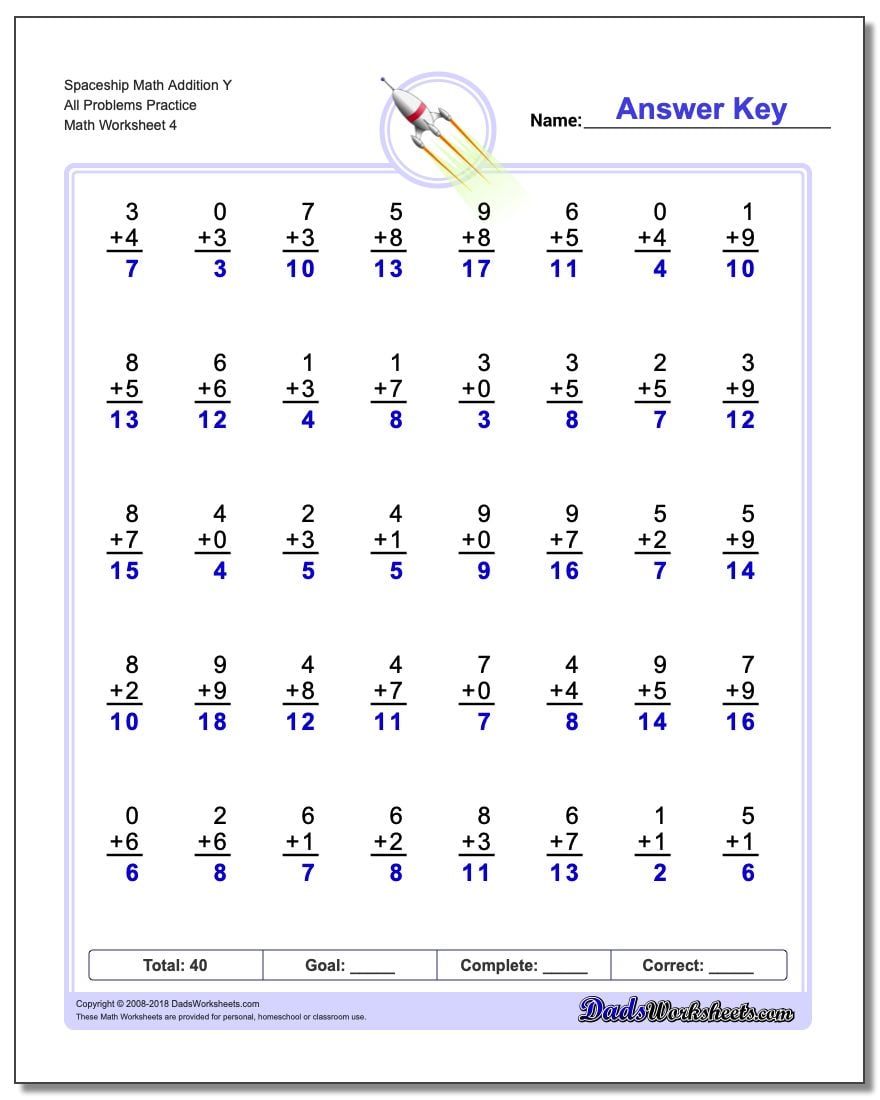 Spaceship Math Addition Worksheet Y All Problems Worksheet Practice