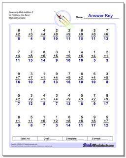 Spaceship Math Addition Worksheet Z All Problems Worksheet (No Zero) /worksheets/addition.html