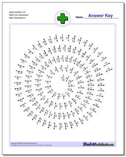 Spiral Addition UV Math Fact Worksheet