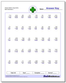 Simple Addition Worksheet Using Tenths /worksheets/addition.html