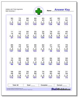 Addition Worksheet with Three Arguments