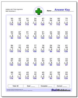 Addition Worksheet with Three Arguments