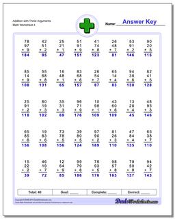 Addition Worksheet with Three Arguments