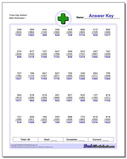 Addition Worksheet Three Digit