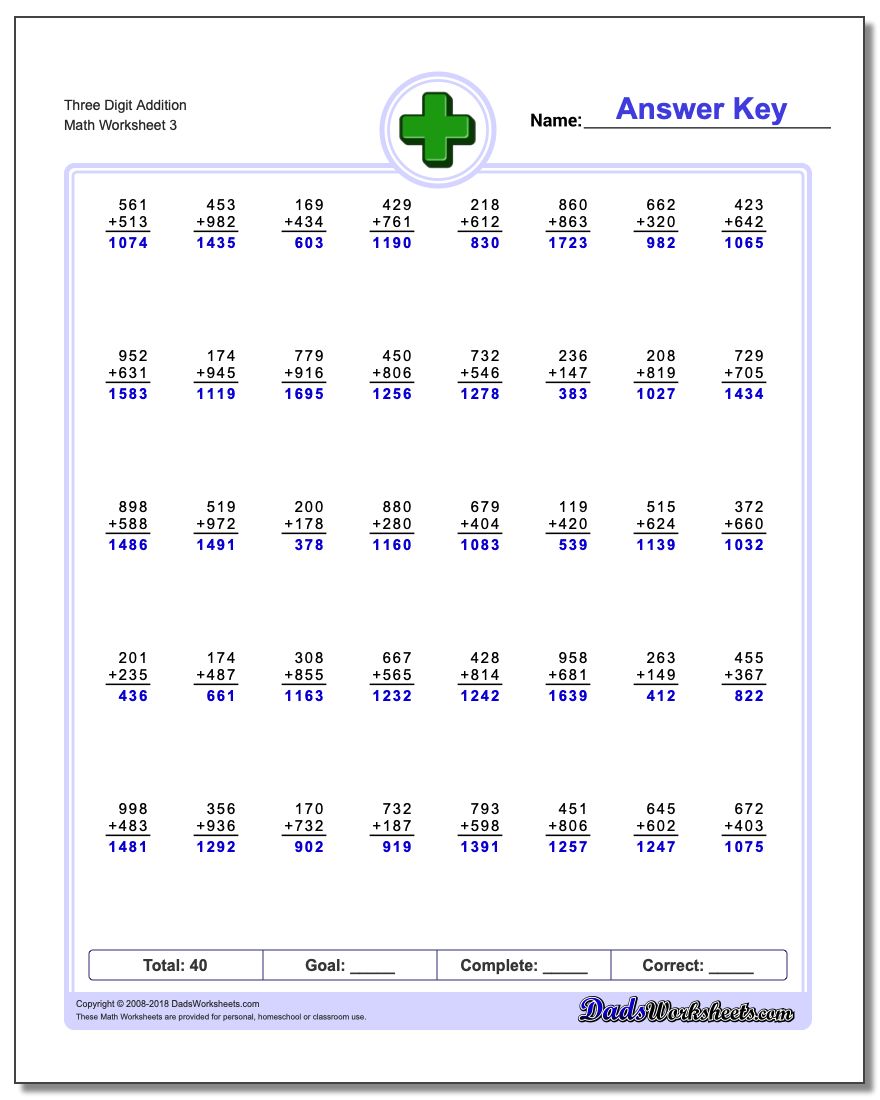 Multi-Digit Addition Worksheets