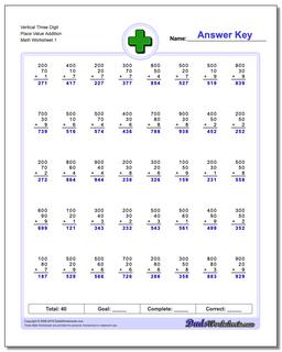 Addition Worksheet Vertical Three Digit Place Value