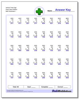 Addition Worksheet Vertical Three Digit Place Value