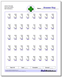 Vertical Three Digit Place Value Addition Worksheet