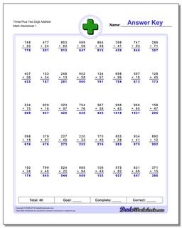 Addition Worksheet Three Plus Two Digit