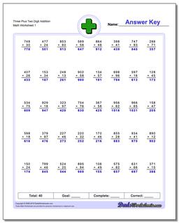 Addition Worksheet Three Plus Two Digit