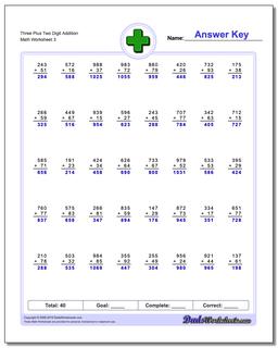 Three Plus Two Digit Addition Worksheet