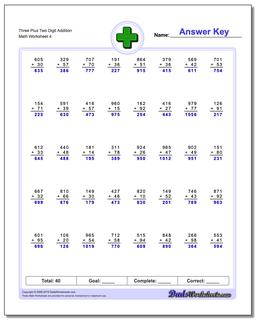 Three Plus Two Digit Addition Worksheet