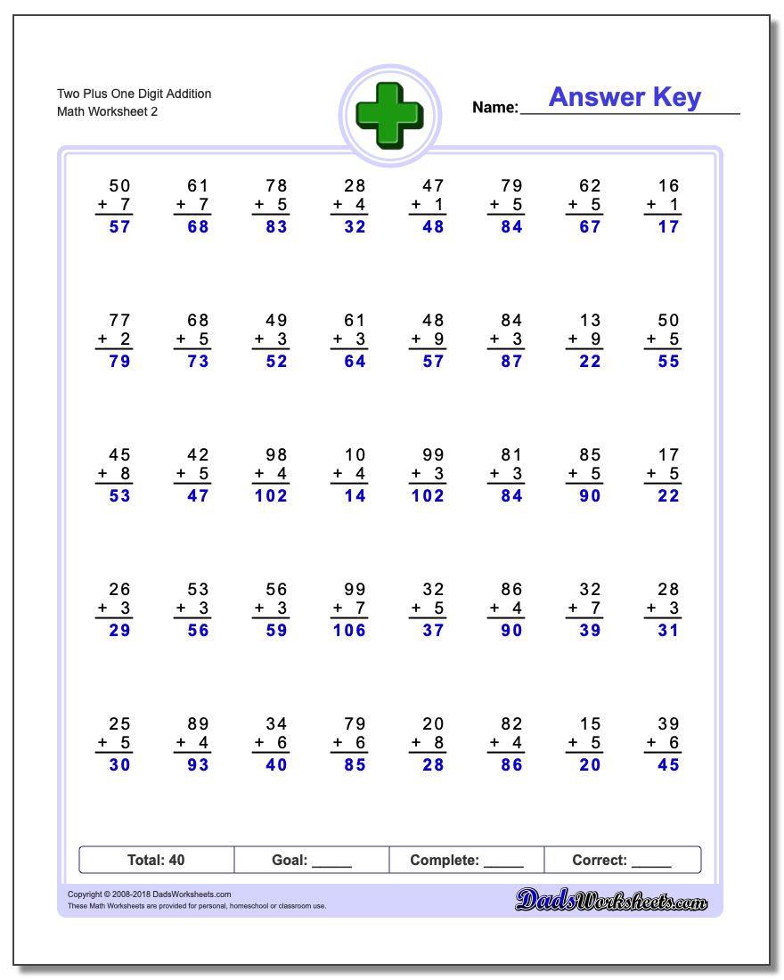 Two Digit Plus One Digit Addition