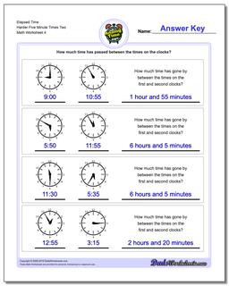 Elapsed Time Harder Five Minute Times Two Worksheet