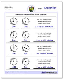Elapsed Time Harder Full Hours Worksheet