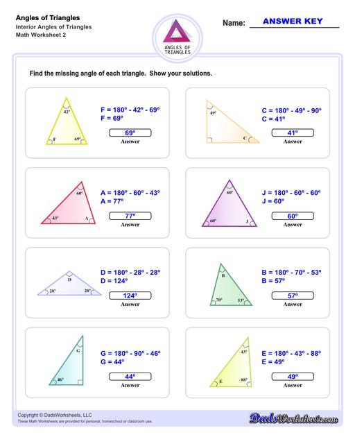 Angles Of Triangles Worksheets