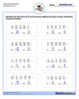 Math Worksheets: Arithmetic Sequences : Arithmetic Sequence First Term