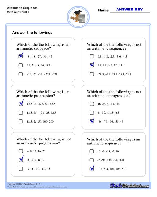 Arithmetic Sequences Worksheet Multiple Choice