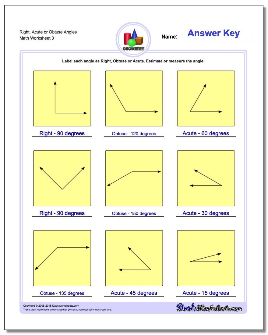 Right, Acute or Obtuse Angles Worksheet