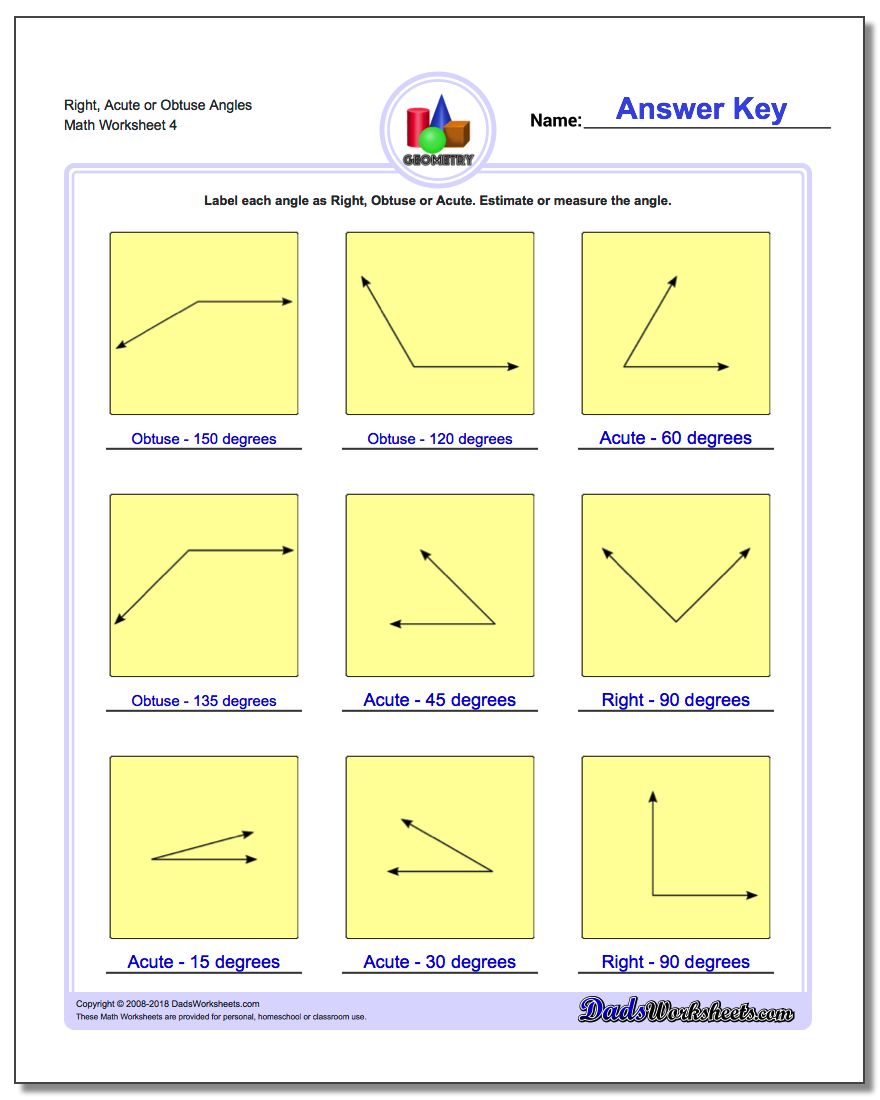 Right, Acute or Obtuse Angles Worksheet