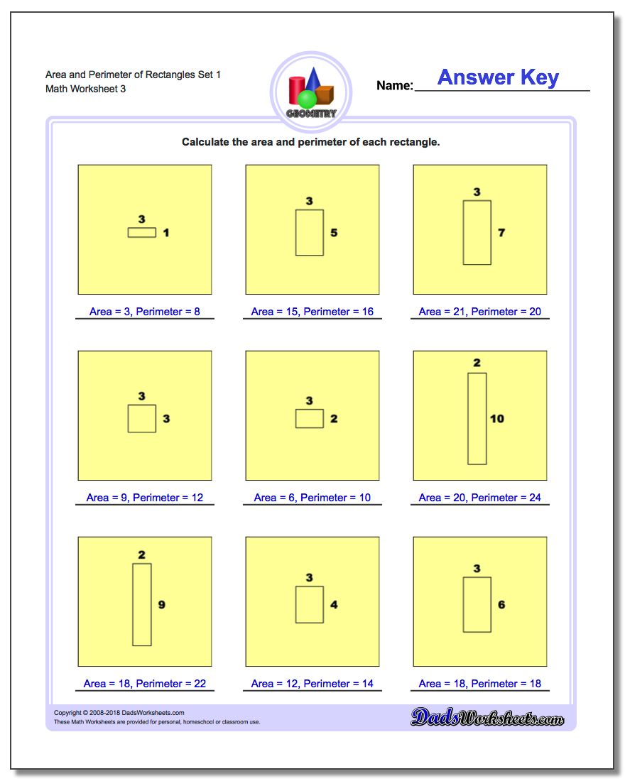 Area and Perimeter of Rectangles Set 1 Worksheet