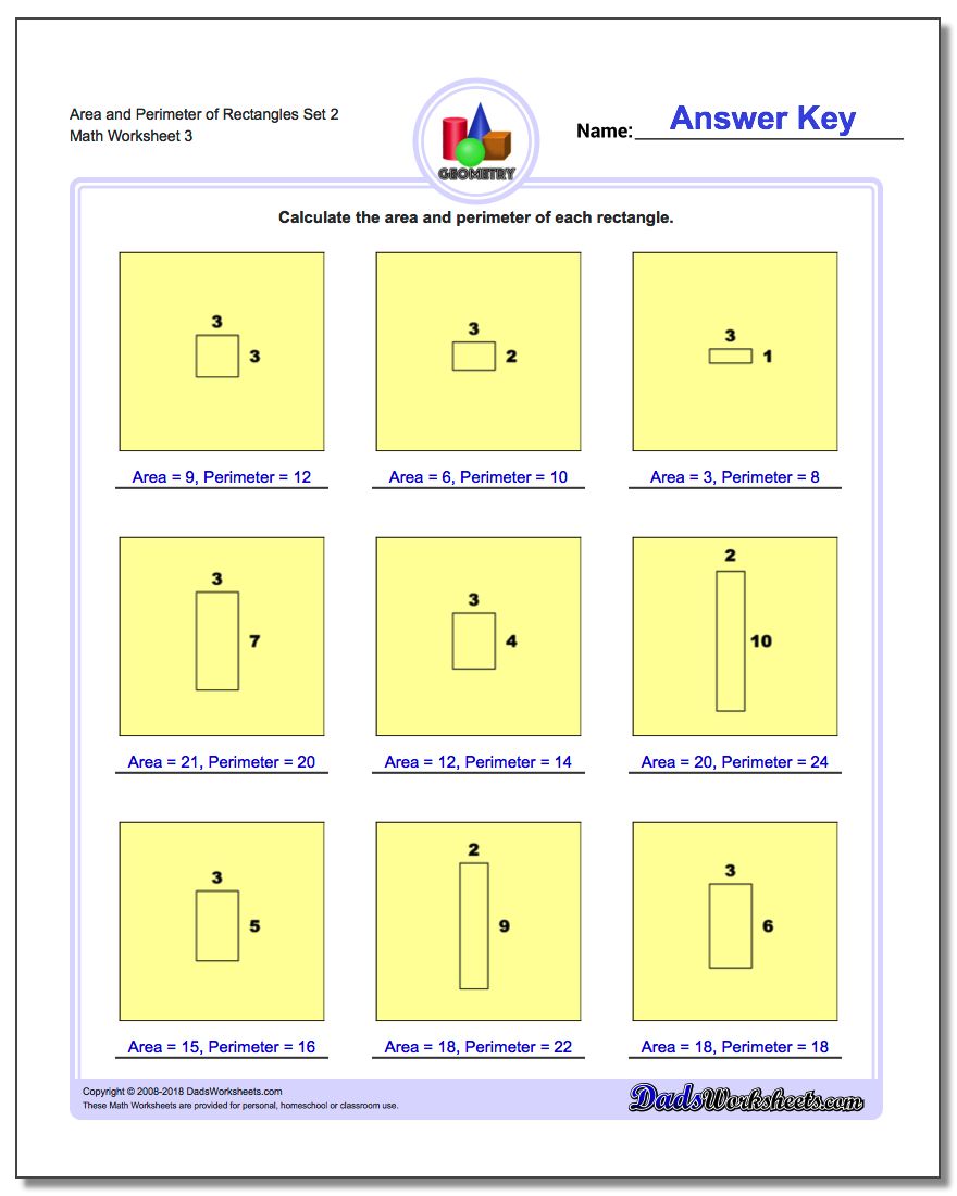 Area and Perimeter of Rectangles Set 2 Worksheet