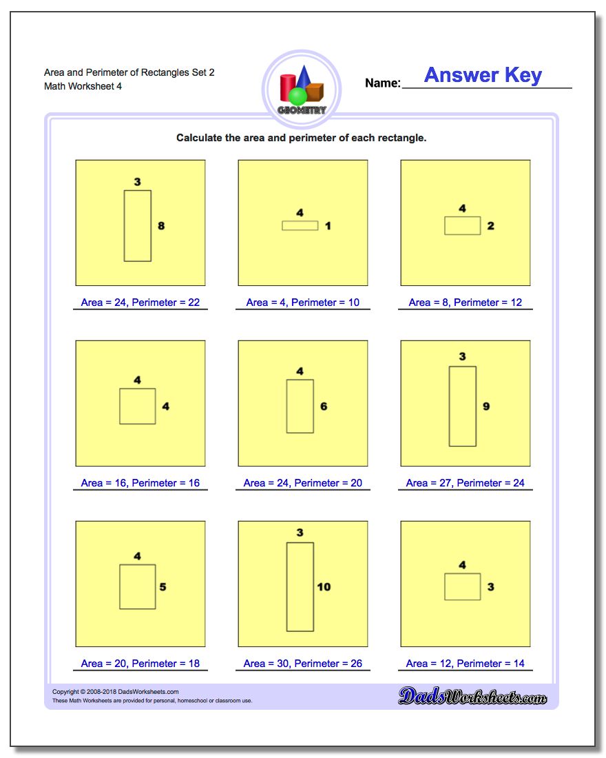 Area and Perimeter of Rectangles Set 2 Worksheet