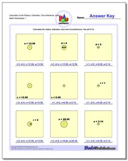 Calculate Circle Radius, Diameter, Circumference, Area 1 Basic Geometry Worksheet