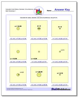 Calculate Circle Radius, Diameter, Circumference, Area 1 Basic Geometry Worksheet