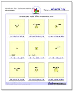 Calculate Circle Radius, Diameter, Circumference, Area 2 Basic Geometry Worksheet