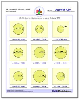 Area, Circumference from Radius, Diameter /worksheets/basic-geometry.html Worksheet