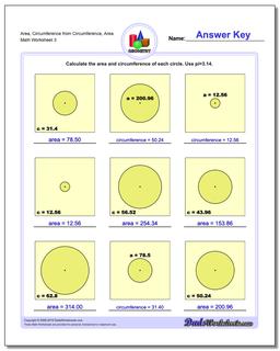 Area, Circumference from Circumference, Area Worksheet