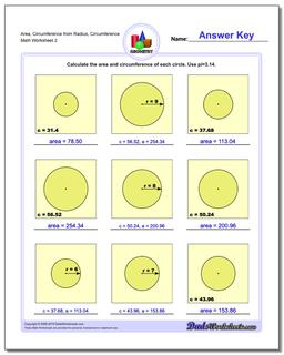 Area, Circumference from Radius, Circumference /worksheets/basic-geometry.html Worksheet