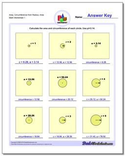 Area, Circumference from Radius, Area Basic Geometry Worksheet