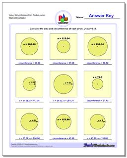 Area, Circumference from Radius, Area /worksheets/basic-geometry.html Worksheet