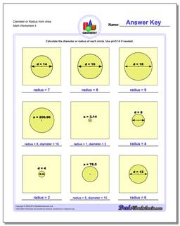 Diameter or Radius from Area Worksheet