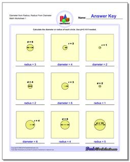 Diameter from Radius, Radius From Diameter Basic Geometry Worksheet