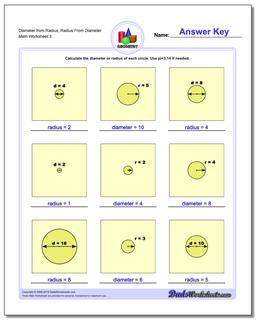 Diameter from Radius, Radius From Diameter Worksheet