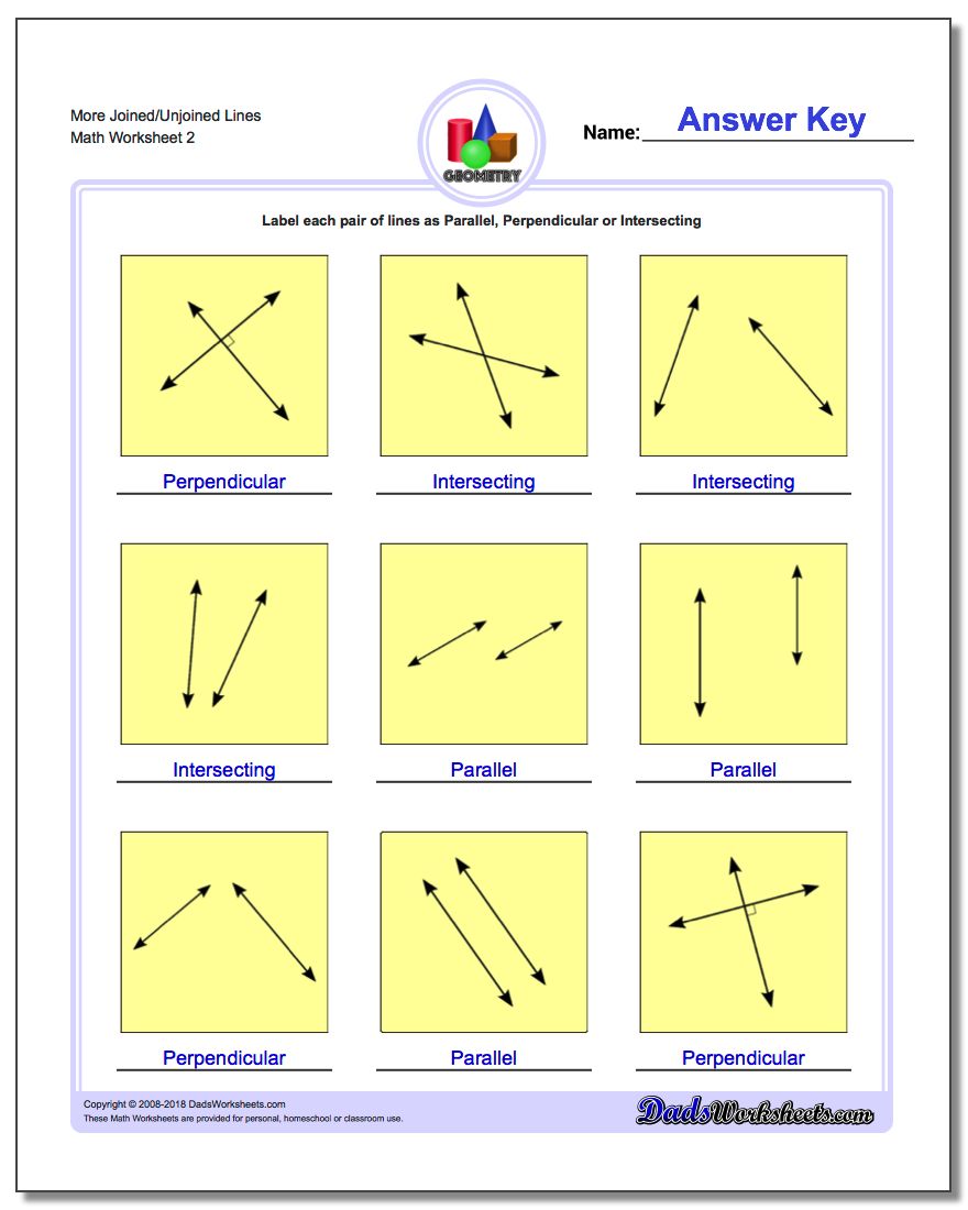 More Joined/Unjoined Lines www.dadsworksheets.com/worksheets/basic-geometry.html Worksheet
