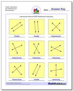 Parallel, Perpendicular and Intersecting Lines Basic Geometry Worksheet