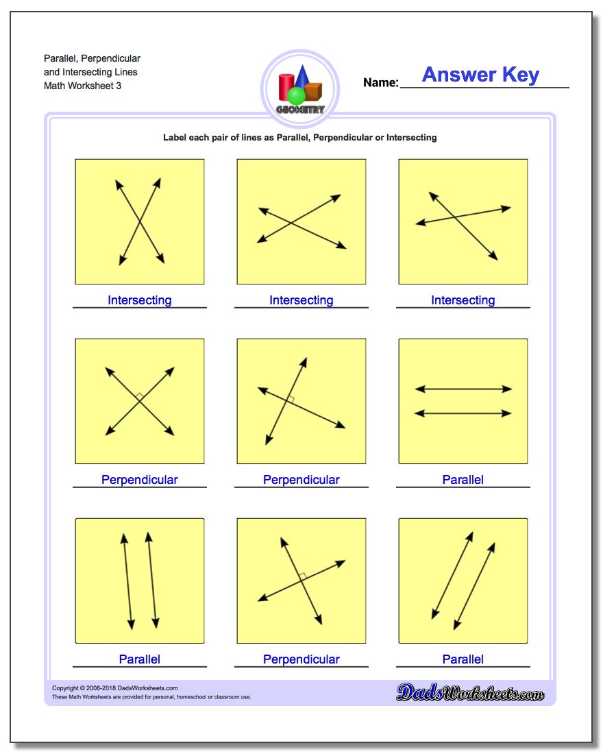 Parallel, Perpendicular and Intersecting Lines Worksheet