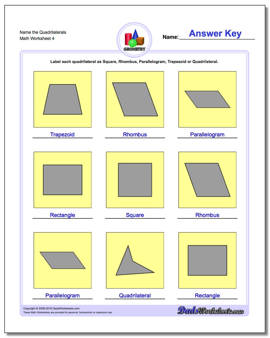 Name the Quadrilaterals Worksheet