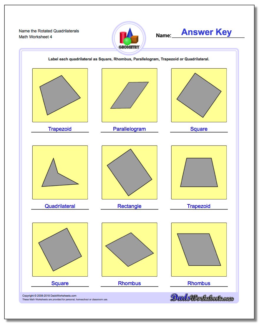 Name the Rotated Quadrilaterals Worksheet