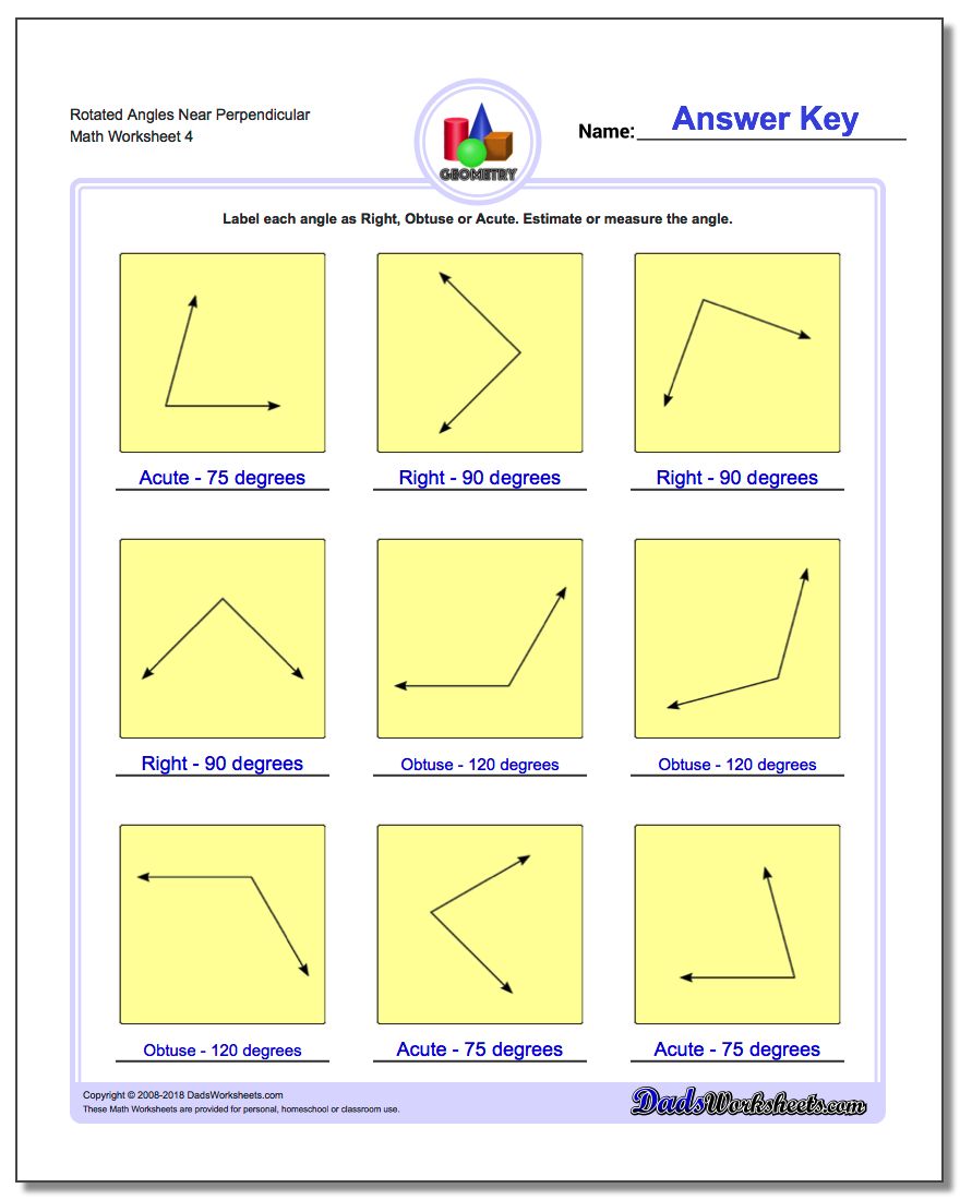 Rotated Angles Near Perpendicular Worksheet